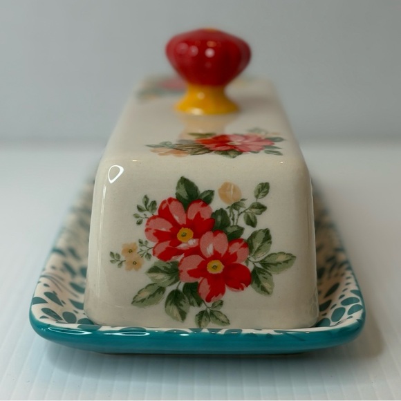 Pioneer Woman Butter Dish Floral Covered Stoneware Lid Kitchen Farmhouse - Picture 2 of 11